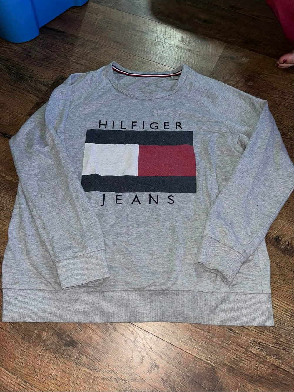 Tommy Hilfiger Gray Crewneck Sweatshirt with Red & Navy Logo